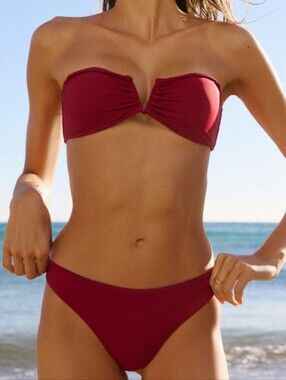 Strapless Ribbed Bikini Set in Berry Pink